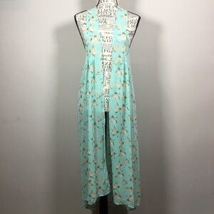 David & Young long minty green sheer open front floaty duster coverup fairy M/L